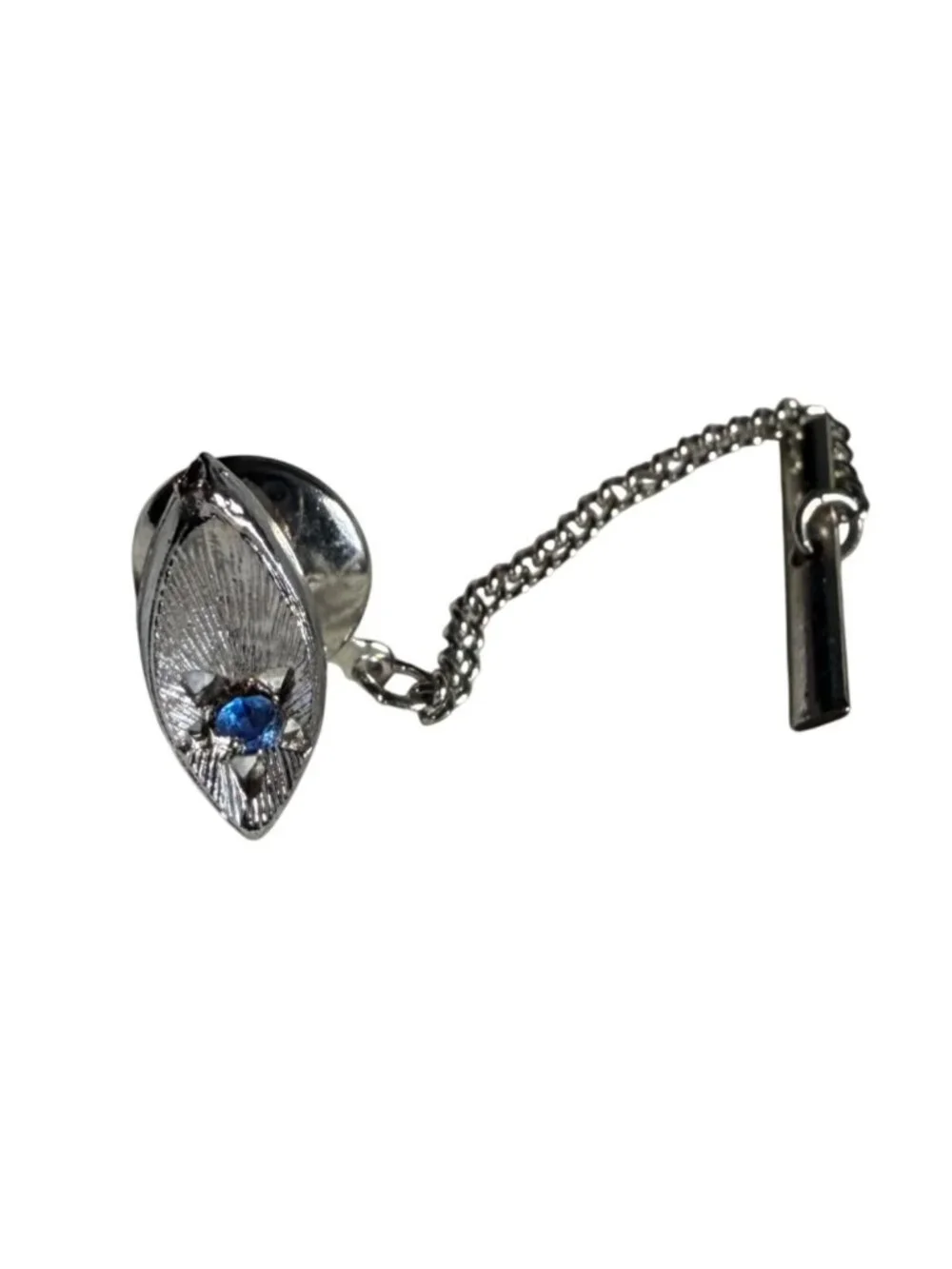 Vintage Mr Executive Silver Tone Cufflink Tie Tack Set Blue Rhinestones In Box
